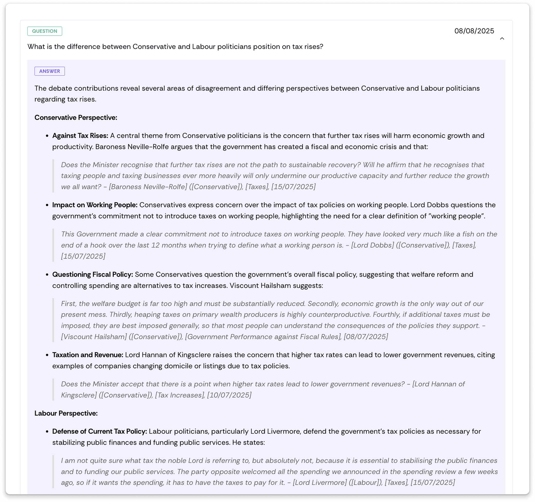 AI-powered questions interface